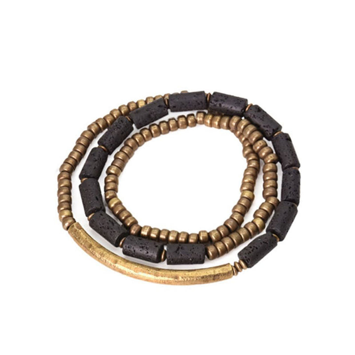 Buddha Stones Vintage Lava Rock Miedź Mosiądz Wieloobrotowa Bransoletka Spokojna