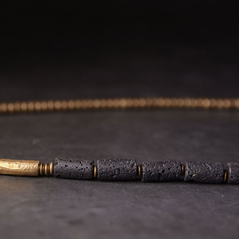 Buddha Stones Vintage Lava Rock Miedź Mosiądz Wieloobrotowa Bransoletka Spokojna