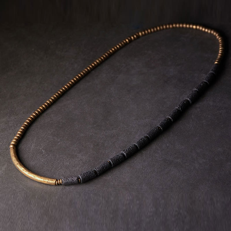 Buddha Stones Vintage Lava Rock Miedź Mosiądz Wieloobrotowa Bransoletka Spokojna