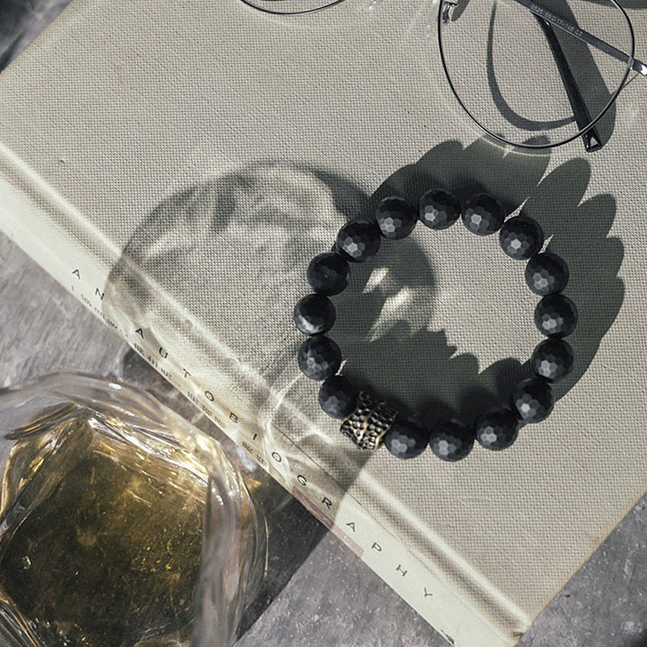Bransoletka ochronna Buddha Stones Matte Frosting Black Onyx Copper Brass