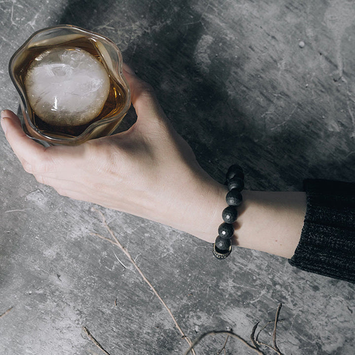 Bransoletka ochronna Buddha Stones Matte Frosting Black Onyx Copper Brass