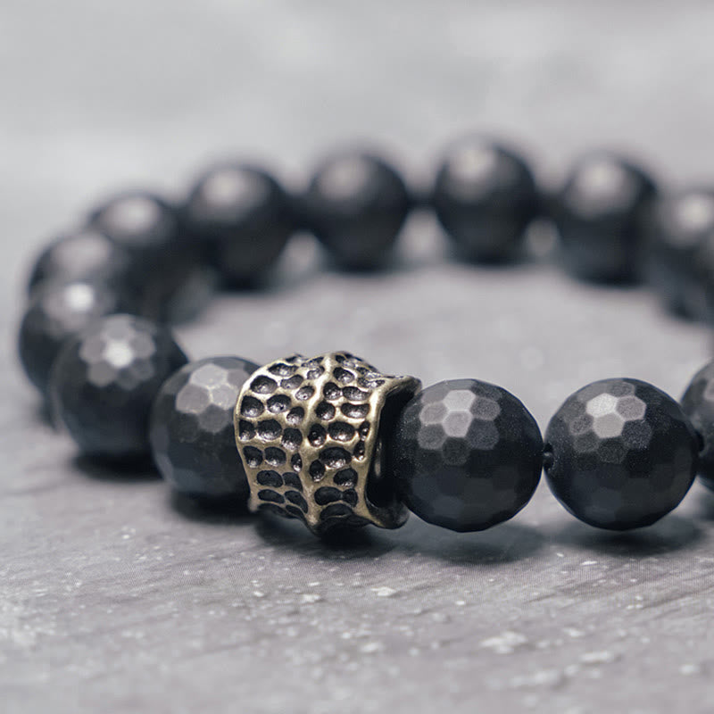 Bransoletka ochronna Buddha Stones Matte Frosting Black Onyx Copper Brass