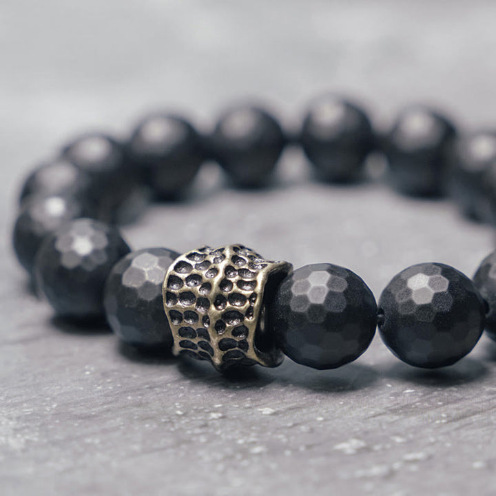 Bransoletka ochronna Buddha Stones Matte Frosting Black Onyx Copper Brass