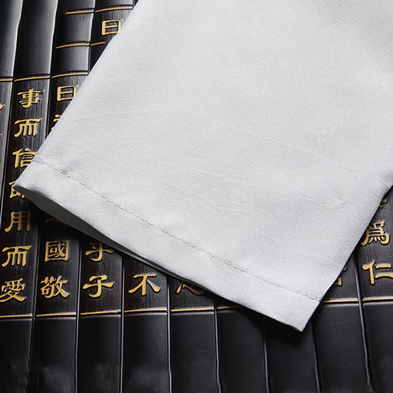 Buddha Stones Chiński Nowy Rok Haft Smok Żaba-guzik Strój Tang Hanfu Tradycyjny Mundur Długi Rękaw Top Spodnie Odzież Męski Zestaw