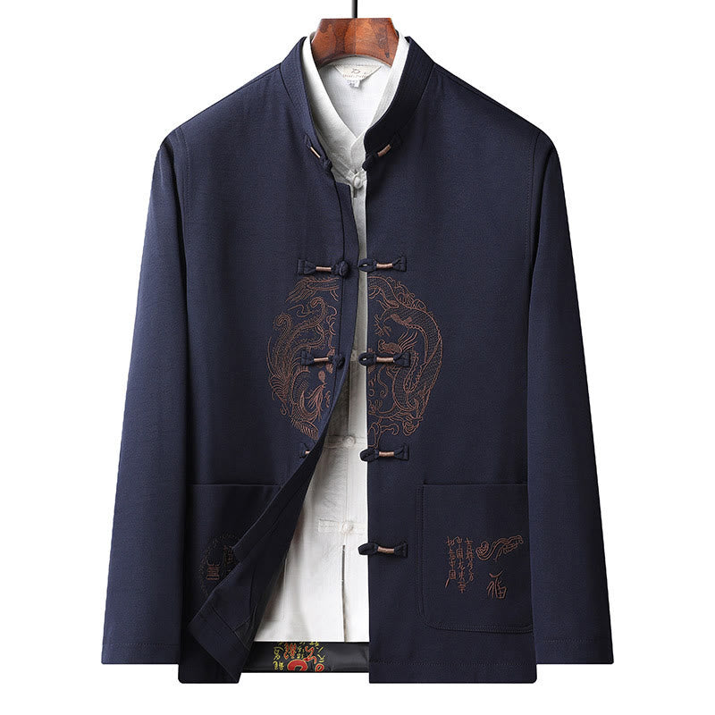 Buddha Stones Chiński Nowy Rok Haftowany Strój Tang Hanfu Tradycyjny Mundur Długi Rękaw Spodnie Odzież Męski Zestaw