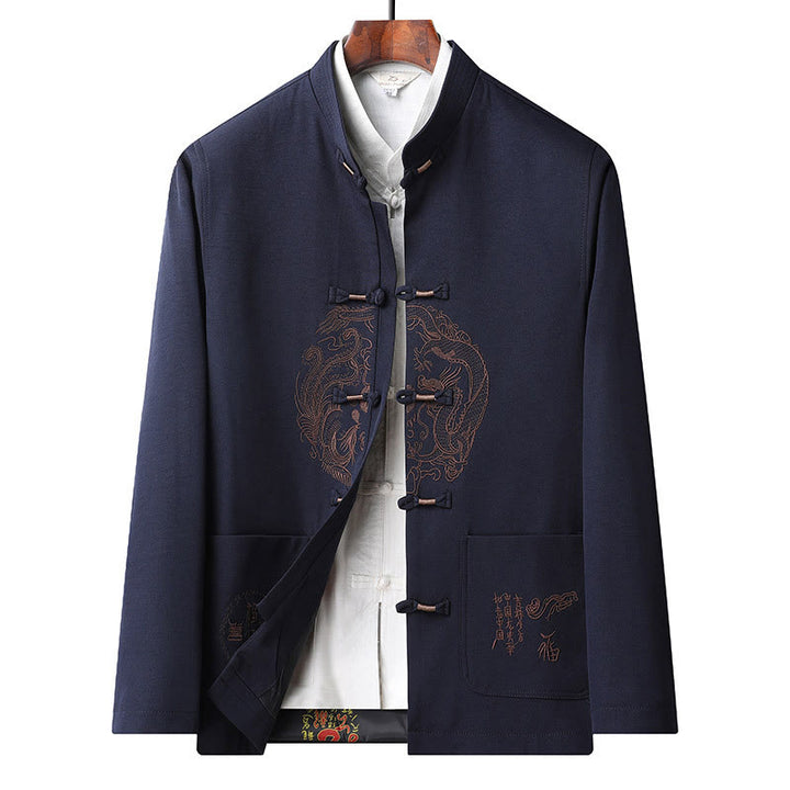 Buddha Stones Chiński Nowy Rok Haftowany Strój Tang Hanfu Tradycyjny Mundur Długi Rękaw Spodnie Odzież Męski Zestaw