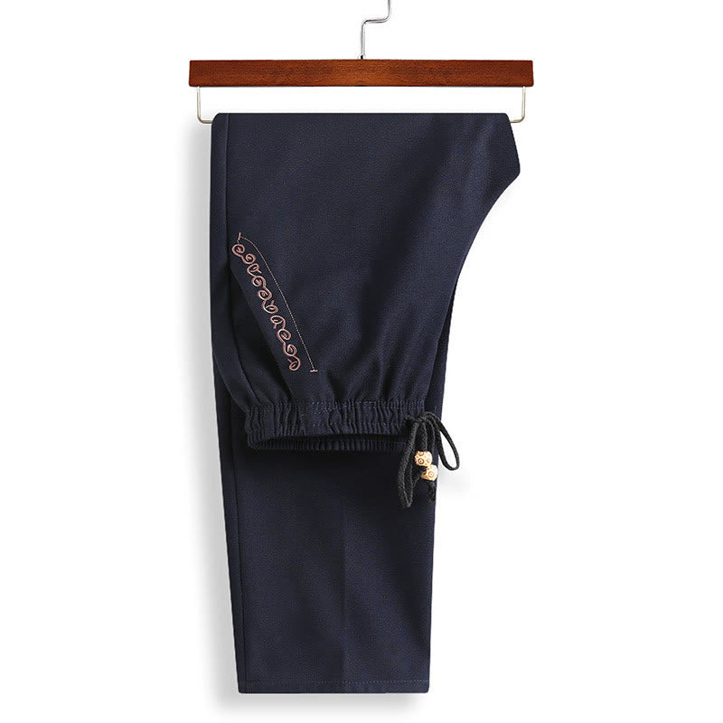 Buddha Stones Chiński Nowy Rok Haftowany Strój Tang Hanfu Tradycyjny Mundur Długi Rękaw Spodnie Odzież Męski Zestaw