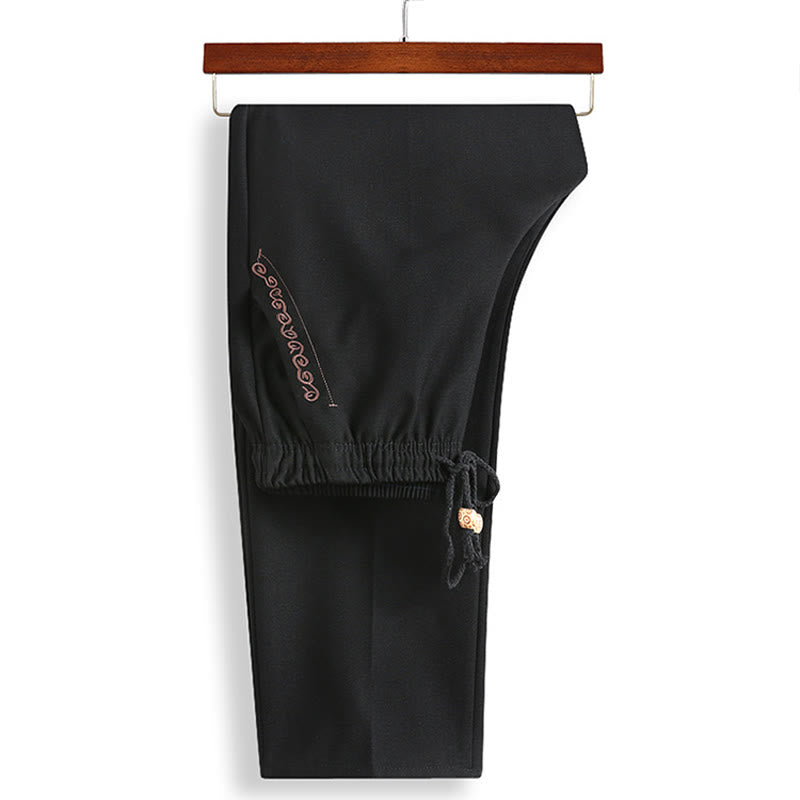 Buddha Stones Chiński Nowy Rok Haftowany Strój Tang Hanfu Tradycyjny Mundur Długi Rękaw Spodnie Odzież Męski Zestaw