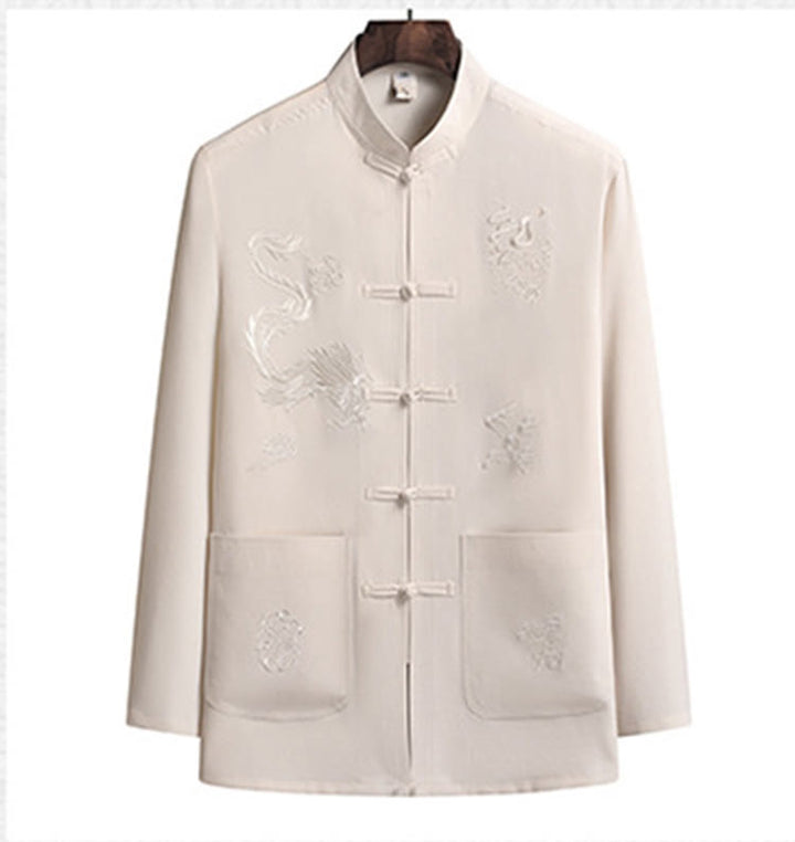 Buddha Stones Chiński Nowy Rok Haft Smok Żaba-guzik Tang Suit Hanfu Długi Rękaw Top Spodnie Odzież Męski Zestaw - image 18