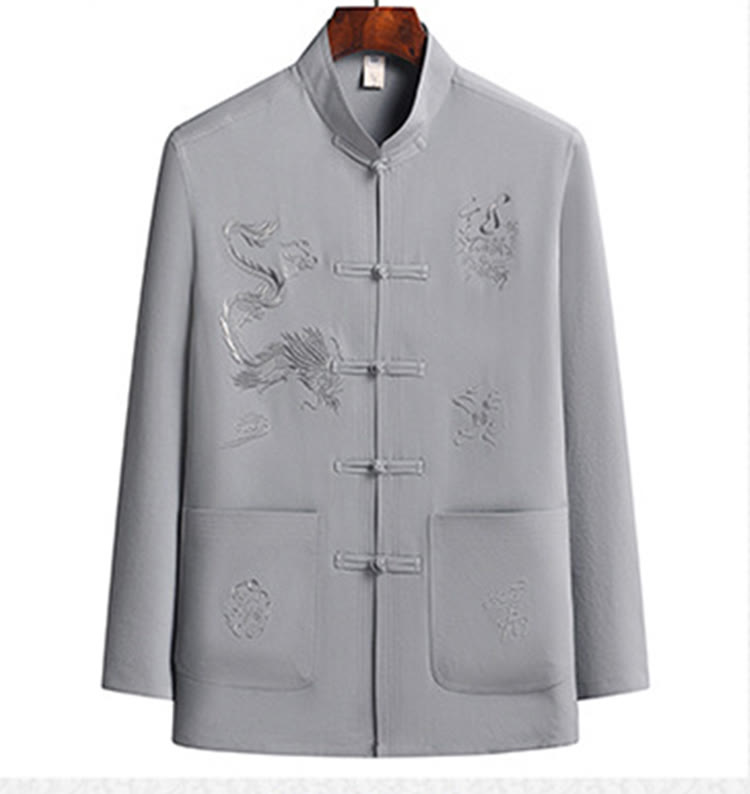 Buddha Stones Chiński Nowy Rok Haft Smok Żaba-guzik Tang Suit Hanfu Długi Rękaw Top Spodnie Odzież Męski Zestaw - image 11