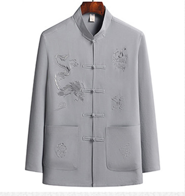 Buddha Stones Chiński Nowy Rok Haft Smok Żaba-guzik Tang Suit Hanfu Długi Rękaw Top Spodnie Odzież Męski Zestaw - image 11