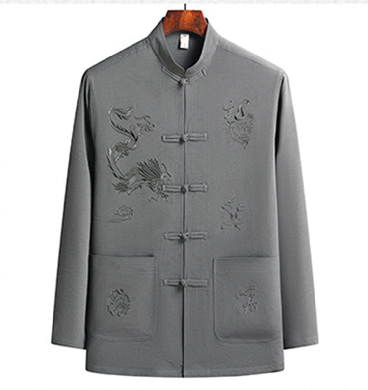 Buddha Stones Chiński Nowy Rok Haft Smok Żaba-guzik Tang Suit Hanfu Długi Rękaw Top Spodnie Odzież Męski Zestaw - image 16