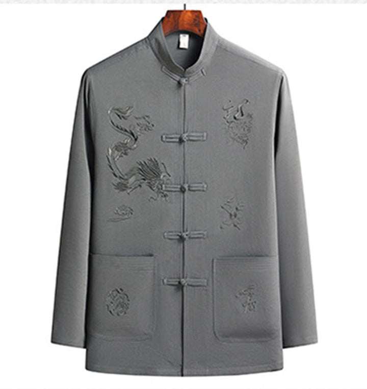 Buddha Stones Chiński Nowy Rok Haft Smok Żaba-guzik Tang Suit Hanfu Długi Rękaw Top Spodnie Odzież Męski Zestaw - image 16