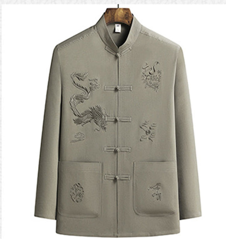 Buddha Stones Chiński Nowy Rok Haft Smok Żaba-guzik Tang Suit Hanfu Długi Rękaw Top Spodnie Odzież Męski Zestaw - image 20