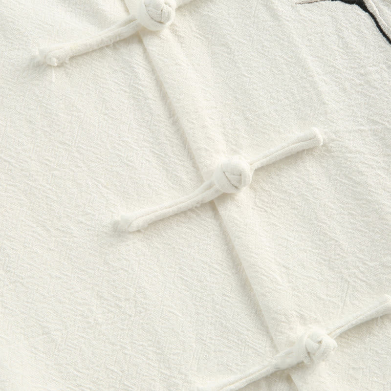 Buddha Stones Chiński Nowy Rok Żuraw Haft Tang Garnitur Hanfu Długi Rękaw Spodnie Odzież Bawełna Len Męski Zestaw Z Kieszeniami