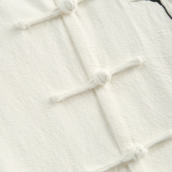 Buddha Stones Chiński Nowy Rok Żuraw Haft Tang Garnitur Hanfu Długi Rękaw Spodnie Odzież Bawełna Len Męski Zestaw Z Kieszeniami