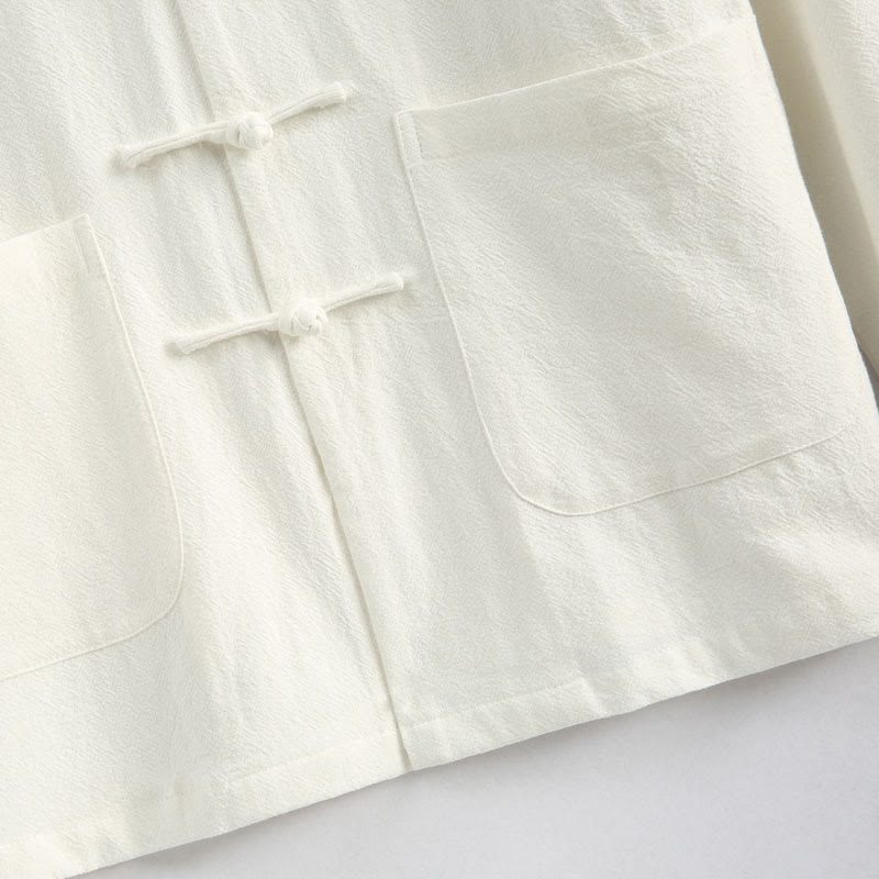 Buddha Stones Chiński Nowy Rok Żuraw Haft Tang Garnitur Hanfu Długi Rękaw Spodnie Odzież Bawełna Len Męski Zestaw Z Kieszeniami