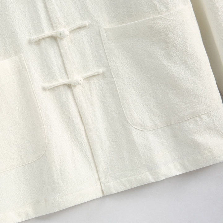 Buddha Stones Chiński Nowy Rok Żuraw Haft Tang Garnitur Hanfu Długi Rękaw Spodnie Odzież Bawełna Len Męski Zestaw Z Kieszeniami