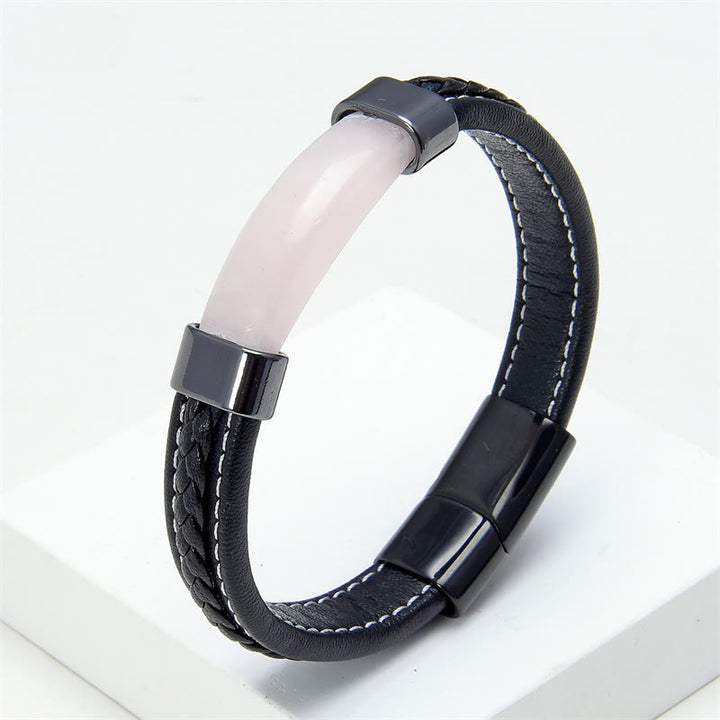 Buddha Stones Lazuryt Tygrysie Oko Rodonit Hematyt Czarny Onyks Kamień Równowaga Skórzana Bransoletka - Kwarc różowy - 18-22 cm - image 8