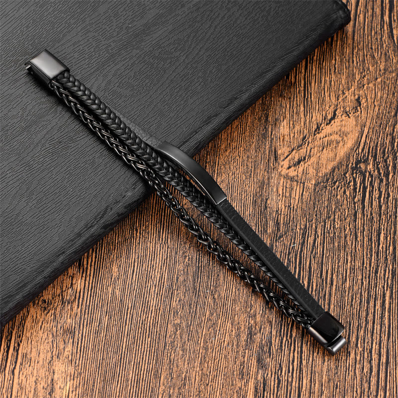 Bransoletka Buddha Stones wielowarstwowa ze stali tytanowej i spokojnej skóry z klamrą