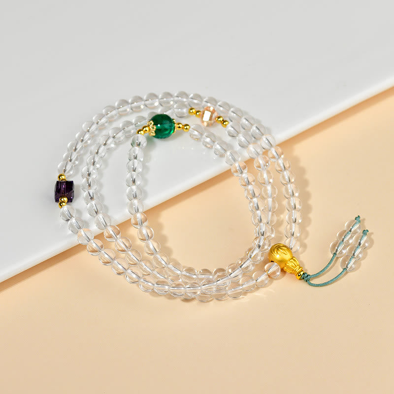 Bransoletka z Buddha Stones 108 koralików Mala z białego kryształu o czystości