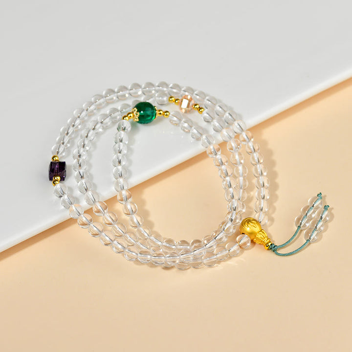 Bransoletka z Buddha Stones 108 koralików Mala z białego kryształu o czystości