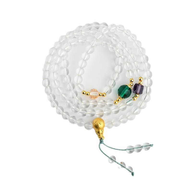 Bransoletka z Buddha Stones 108 koralików Mala z białego kryształu o czystości