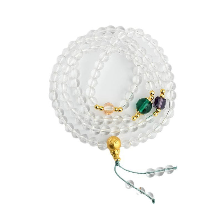 Bransoletka z Buddha Stones 108 koralików Mala z białego kryształu o czystości