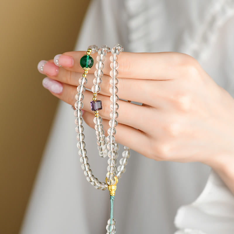 Bransoletka z Buddha Stones 108 koralików Mala z białego kryształu o czystości