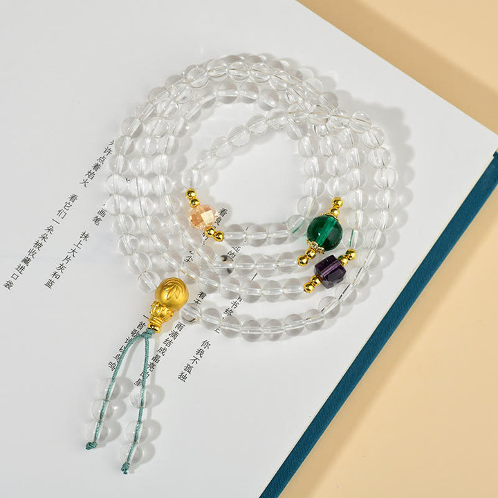 Bransoletka z Buddha Stones 108 koralików Mala z białego kryształu o czystości