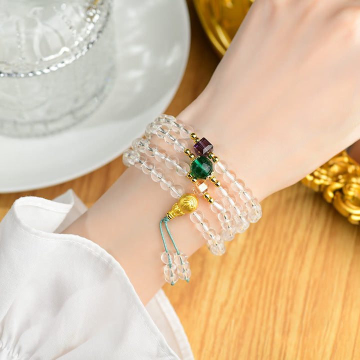 Bransoletka z Buddha Stones 108 koralików Mala z białego kryształu o czystości