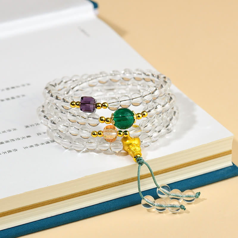 Bransoletka z Buddha Stones 108 koralików Mala z białego kryształu o czystości