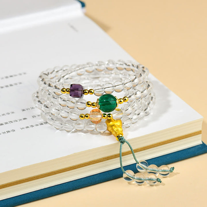 Bransoletka z Buddha Stones 108 koralików Mala z białego kryształu o czystości