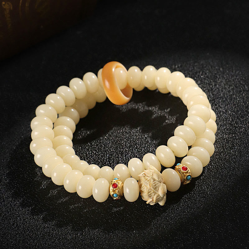 Bransoletka Buddha Stones Bodhi Seed Peach Wood Lotus Wealth Double Wrap