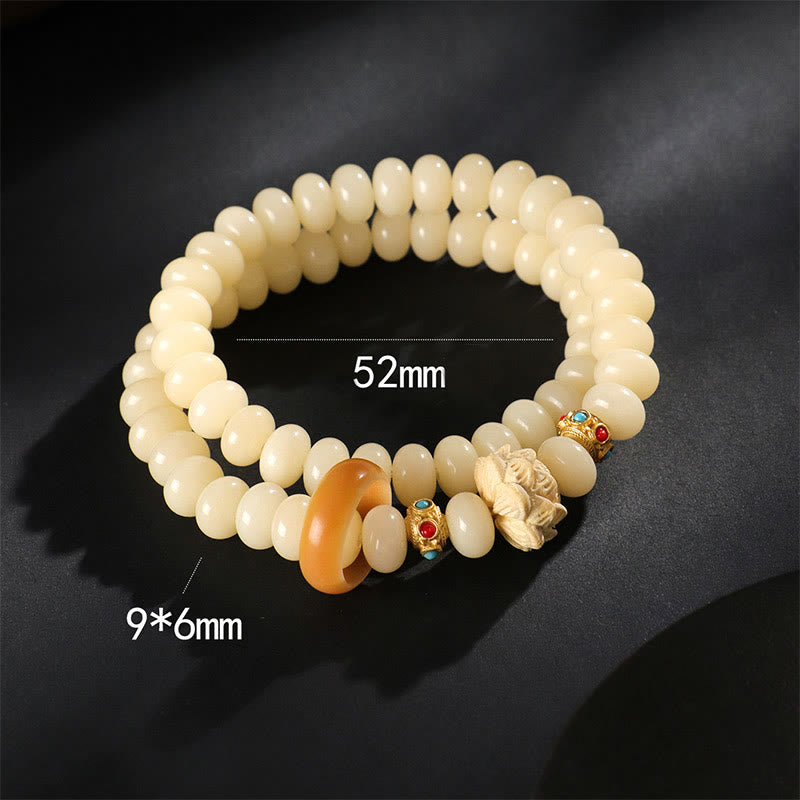 Bransoletka Buddha Stones Bodhi Seed Peach Wood Lotus Wealth Double Wrap