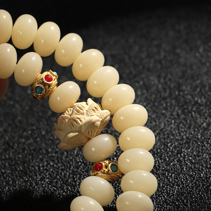 Bransoletka Buddha Stones Bodhi Seed Peach Wood Lotus Wealth Double Wrap