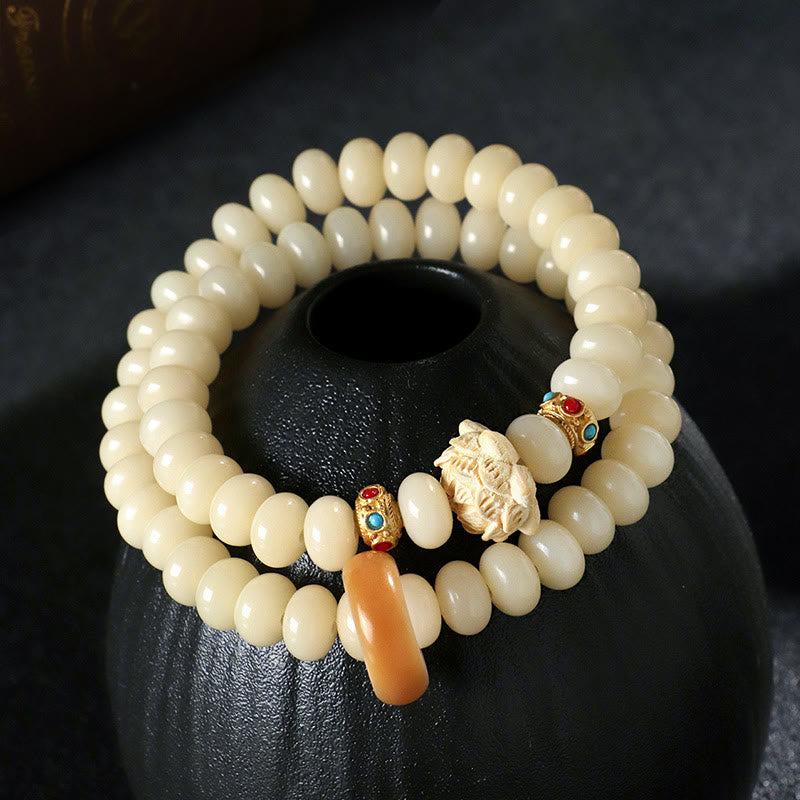 Bransoletka Buddha Stones Bodhi Seed Peach Wood Lotus Wealth Double Wrap