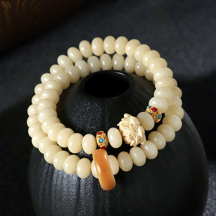 Bransoletka Buddha Stones Bodhi Seed Peach Wood Lotus Wealth Double Wrap