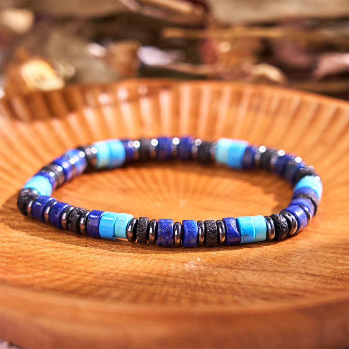 Bransoletka wspierająca Buddha Stones: hematyt, turkus, lazuryt, skała lawowa, czarny brokat