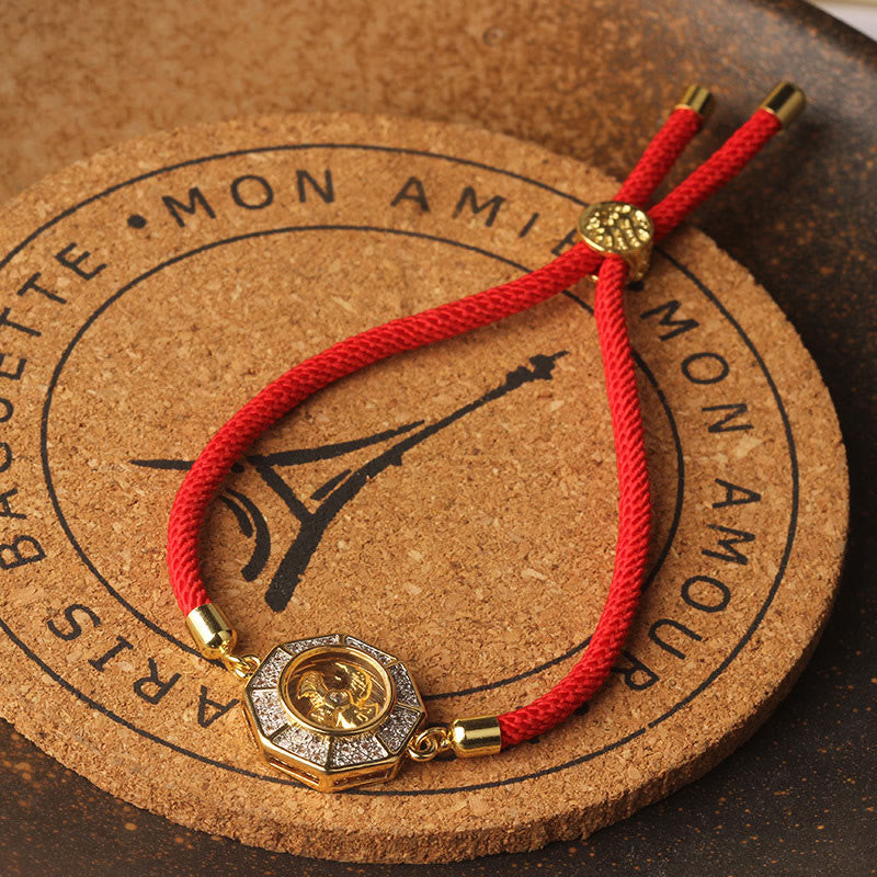 Buddha Stones Mosiądz Obrotowy Wiatrak Feng Sheng Shui Qi Czerwony Sznur Wiara Pleciona Bransoletka