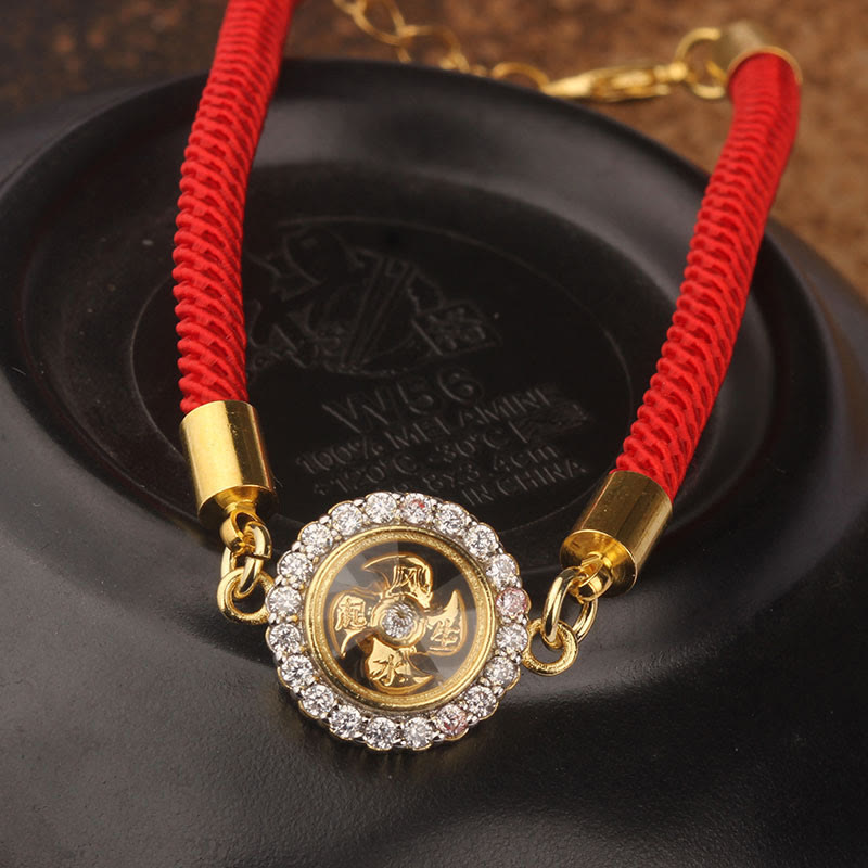 Buddha Stones Czerwony Sznur Miedź Mosiądz Obrotowy Wiatrak Feng Sheng Shui Qi Ochrona Pleciona Bransoletka