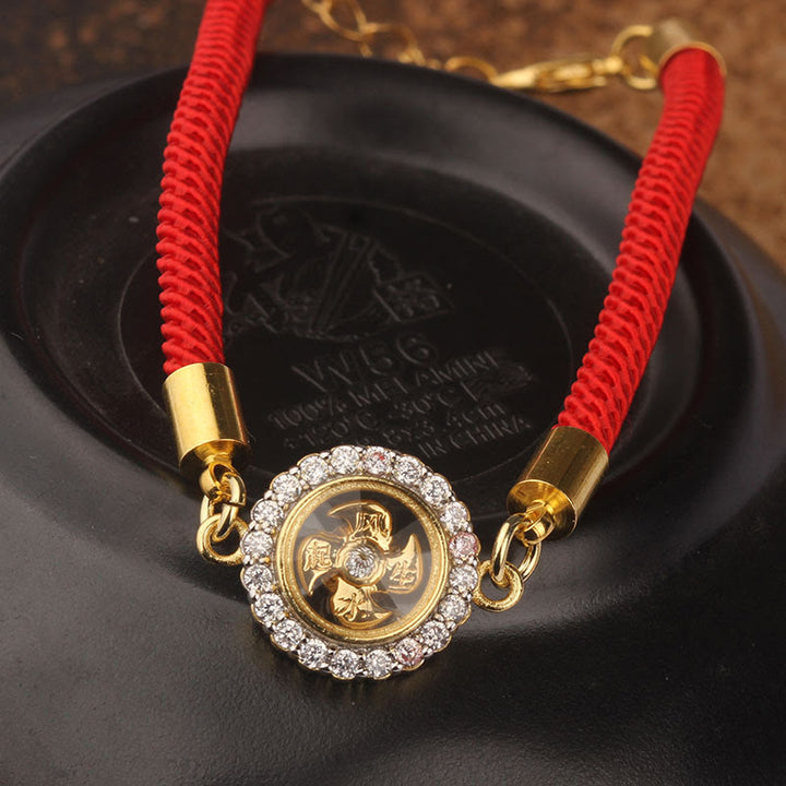 Buddha Stones Czerwony Sznur Miedź Mosiądz Obrotowy Wiatrak Feng Sheng Shui Qi Ochrona Pleciona Bransoletka