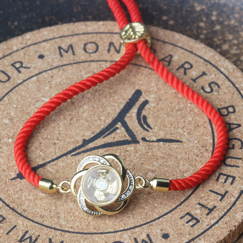 Buddha Stones Śliwkowy Czerwony Sznur Miedziany Mosiężny Wiatrak Feng Sheng Shui Ochrona Qi Pleciona Bransoletka