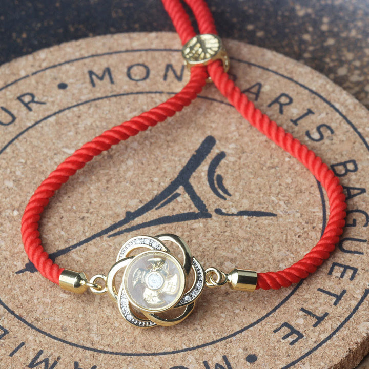 Buddha Stones Śliwkowy Czerwony Sznur Miedziany Mosiężny Wiatrak Feng Sheng Shui Ochrona Qi Pleciona Bransoletka