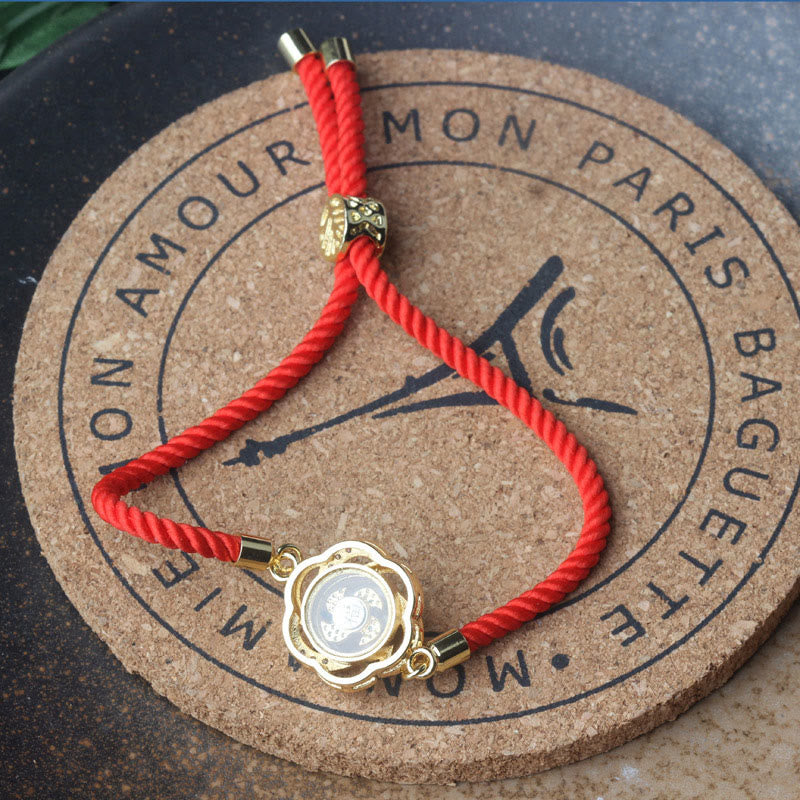 Buddha Stones Śliwkowy Czerwony Sznur Miedziany Mosiężny Wiatrak Feng Sheng Shui Ochrona Qi Pleciona Bransoletka