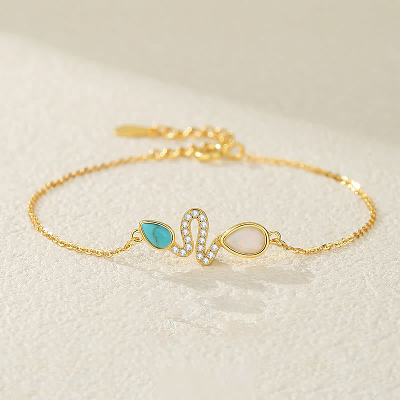 Buddha Stones 925 Srebro Sterlingowe Turkusowy Opal Bransoletka Ochronna Roku Węża