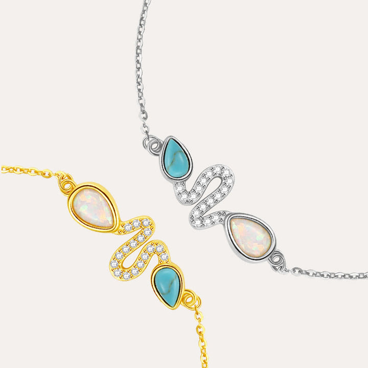 Buddha Stones 925 Srebro Sterlingowe Turkusowy Opal Bransoletka Ochronna Roku Węża