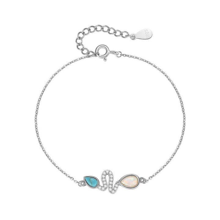 Buddha Stones 925 Srebro Sterlingowe Turkusowy Opal Bransoletka Ochronna Roku Węża