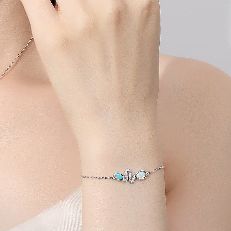 Buddha Stones 925 Srebro Sterlingowe Turkusowy Opal Bransoletka Ochronna Roku Węża