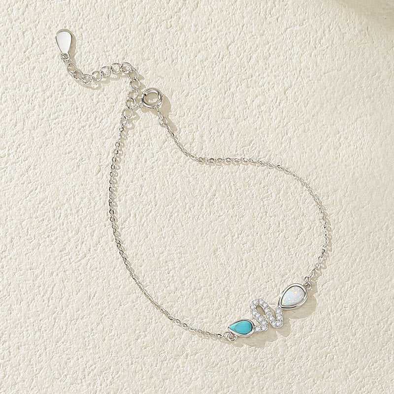 Buddha Stones 925 Srebro Sterlingowe Turkusowy Opal Bransoletka Ochronna Roku Węża